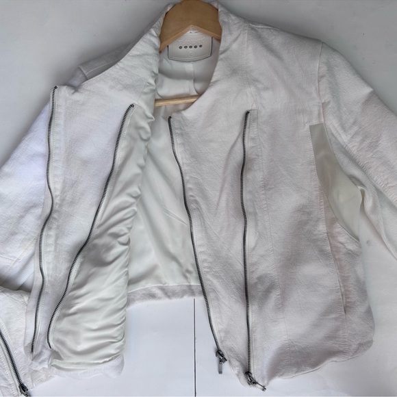 ANTHROPOLOGIE Blank NYC Mesh Detail Crepe moto Jacket biker white size large - Picture 3 of 4